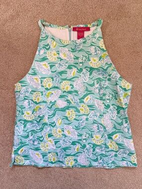 Key West Sleeveless Tank Top Mint Shell-Print High Neck Golf Tennis Seashells 10